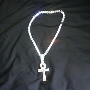 - Aporro GLD Damond Tennis Ankh Chain -